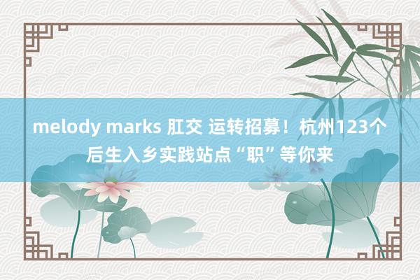 melody marks 肛交 运转招募！杭州123个后生入乡实践站点“职”等你来